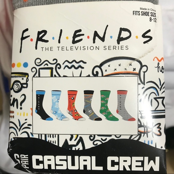 Friends TV Show Mens Crew Socks 6 Pair Fits 8-12 - Picture 4 of 4
